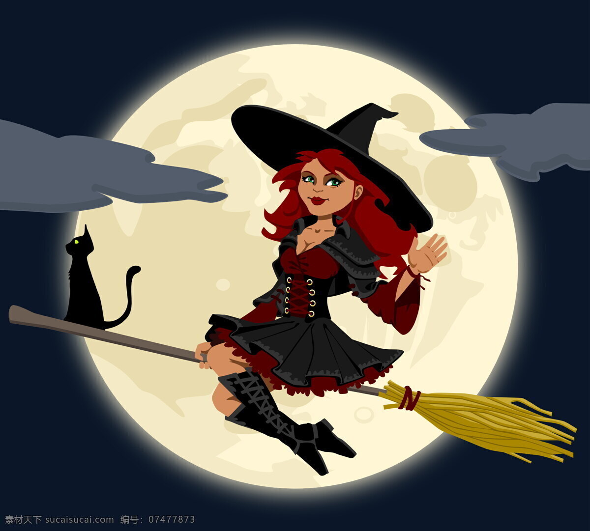卡通 万圣节 女巫 高清 卡通女巫 圆月 月亮