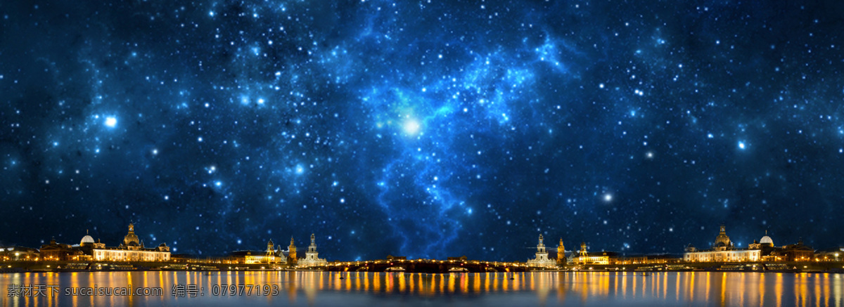 蓝色 光点 城市 建筑 banner 背景 夜空 星空 城市建筑 1920背景 淘宝全屏背景