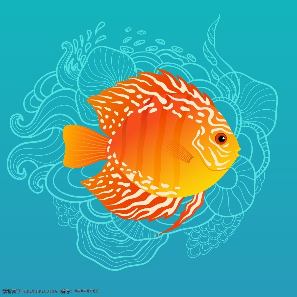 鱼矢量 矢量 鱼 插画 动物 生物世界 矢量素材 矢量生物 花纹 剪影 图案 图形 线稿 线条 青色 天蓝色