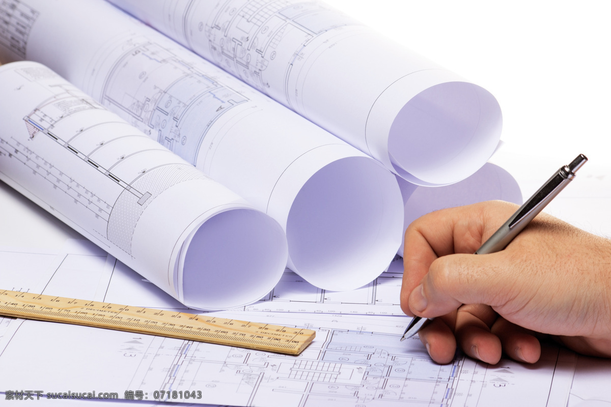 笔直尺和图纸 笔 直尺 图纸 工程图纸 建筑图纸 施工图纸 建筑设计 环境家居 白色