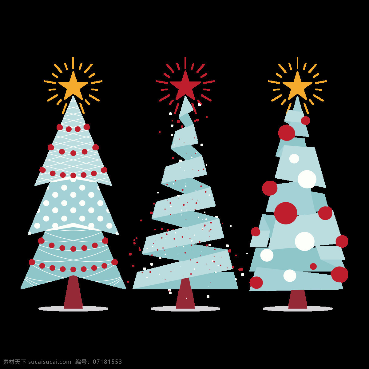 手绘 圣诞树 元素 卡通 冰雪 线圈 免抠