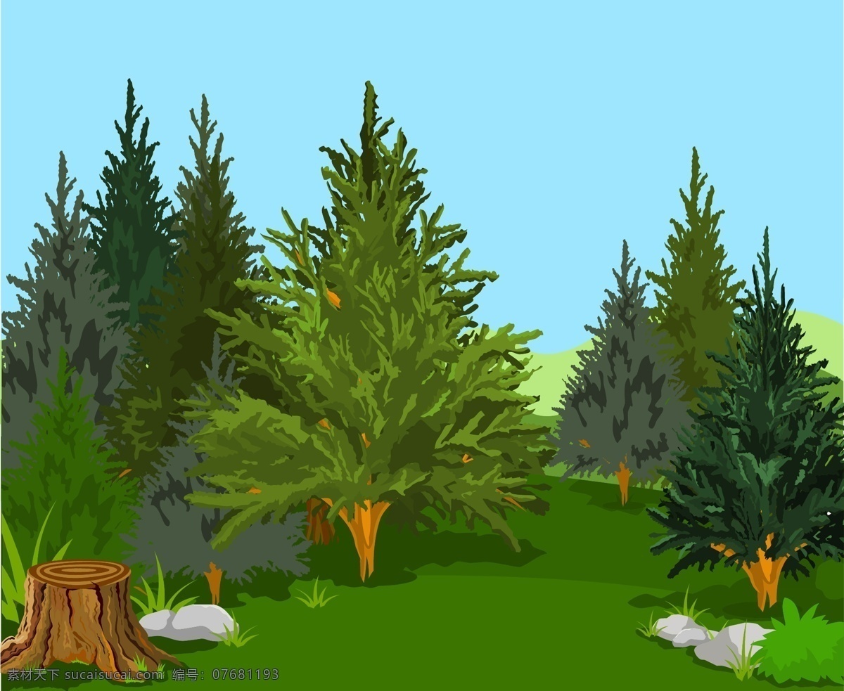 森林树木 风景 矢量 森林 树木 矢量素材 设计素材 背景素材