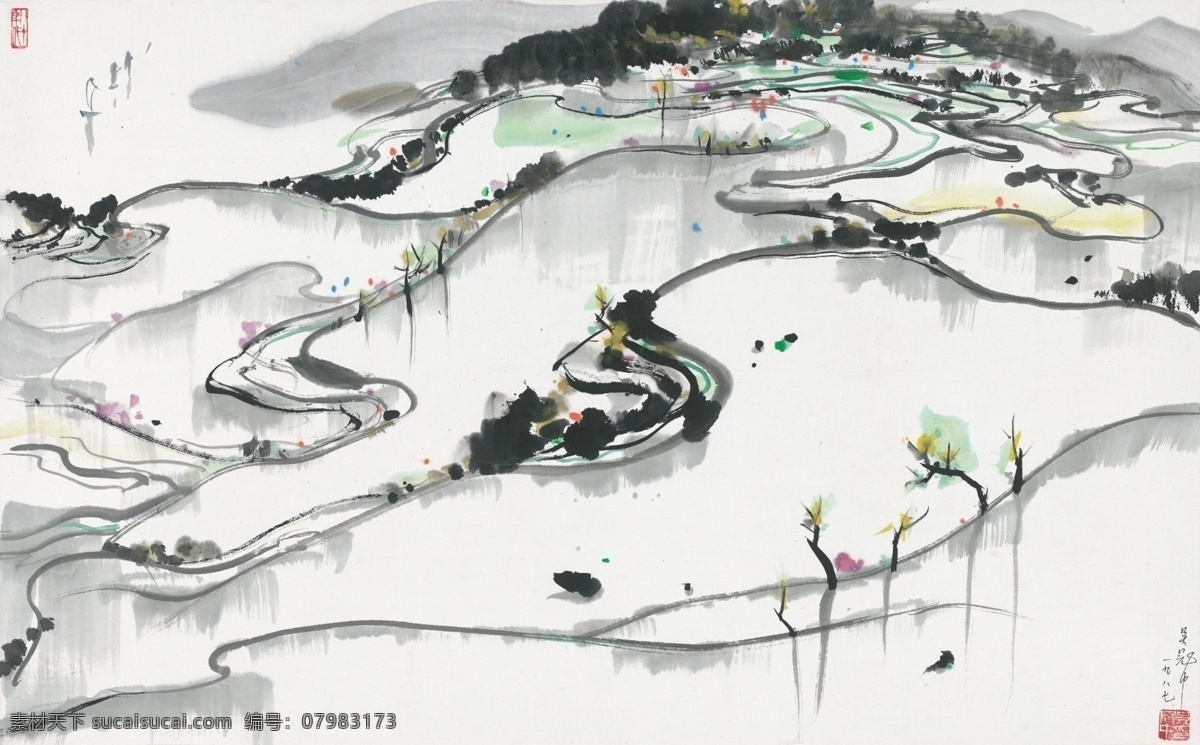 吴冠中 水乡 江南水乡 中式山水 抽象画 文化艺术 绘画书法