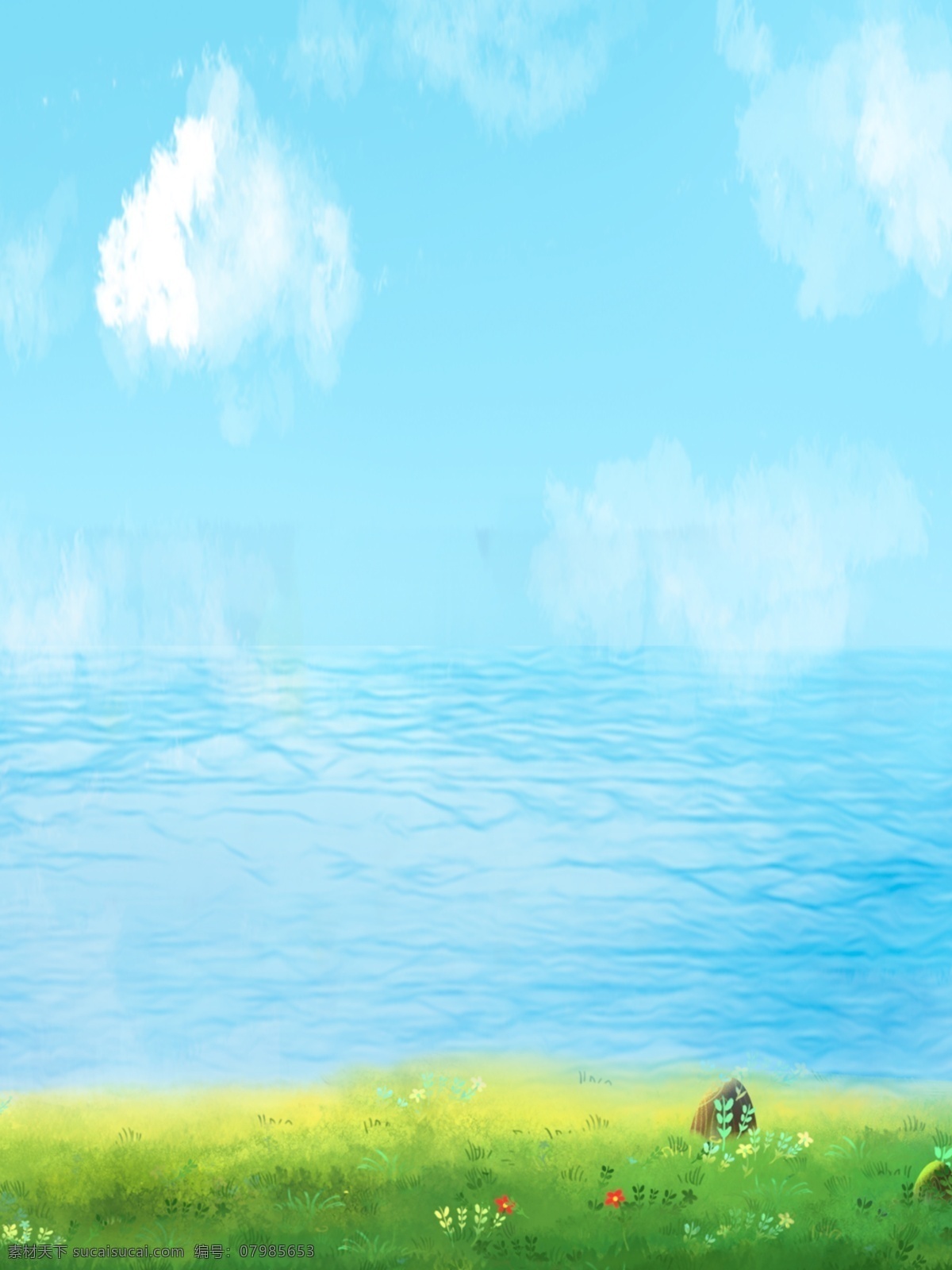卡通 夏日 海洋 草地 度假 休闲 背景 图 背景图
