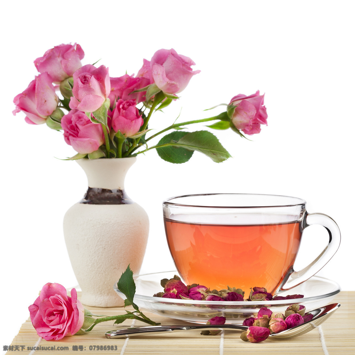 玫瑰花 茶 美丽鲜花 花朵 花卉 花茶 茶杯 杯子 花草树木 生物世界