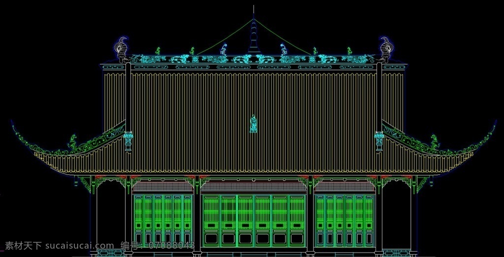 古建 庙宇 正 立面 宗教建筑 寺庙 和尚 尼姑庵 罗汉 大雄宝殿 弥勒 观音 佛教 全套 cad 图 建筑设计 环境设计 源文件 dwg