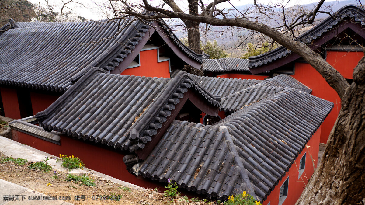 寺庙屋顶 屋顶 古代庭院 寺院 红墙 灰瓦 寺庙 园林建筑 建筑园林 黑色