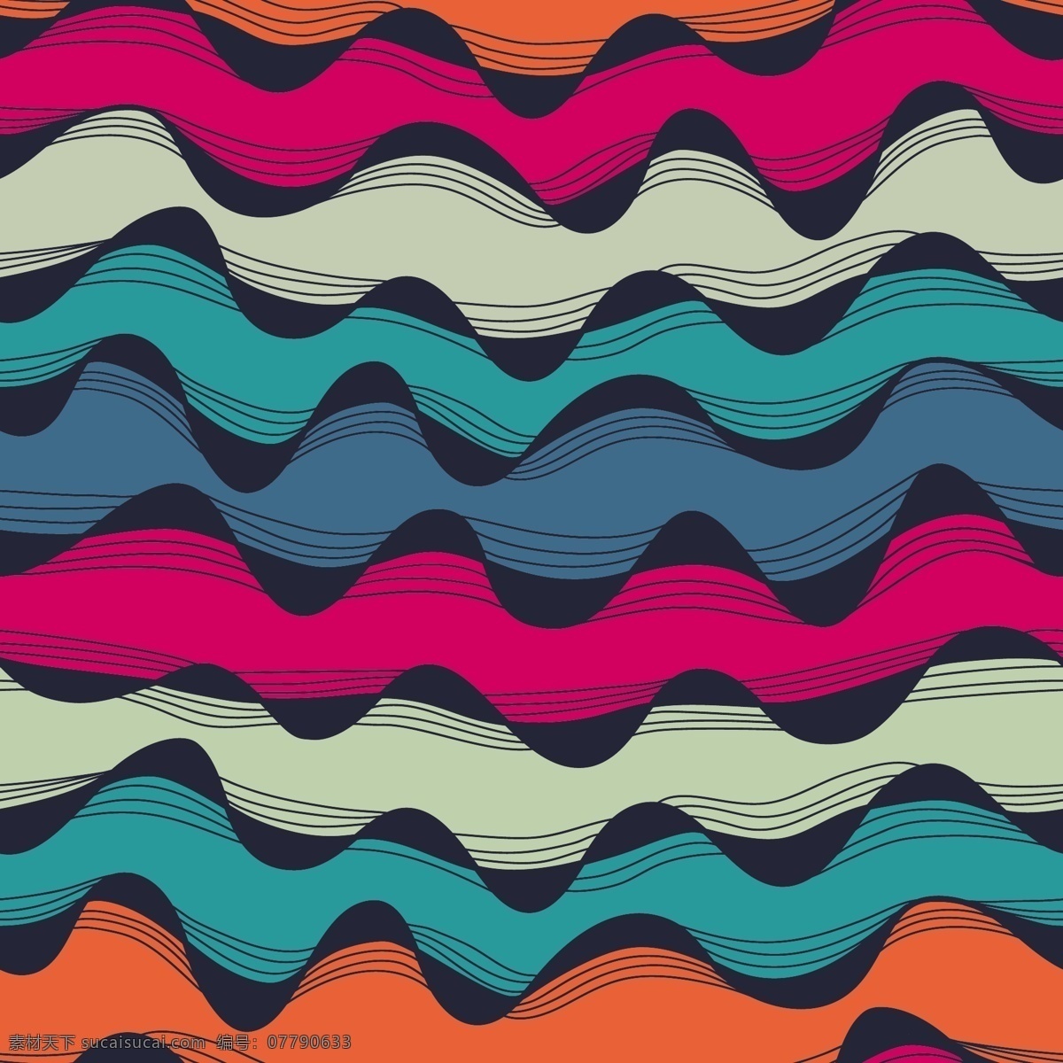 无缝 摘要 手绘 波 模式 青色 天蓝色