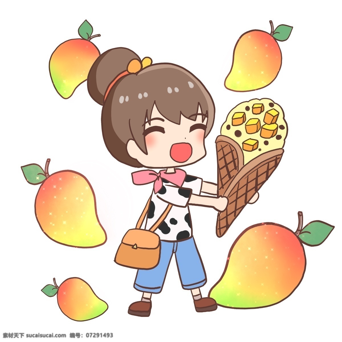 夏日 女孩 芒果 丽 饼 夏天 休闲 冰淇淋 甜筒 可丽饼 包包 凉爽 女孩子 可爱 好吃 美味 降暑