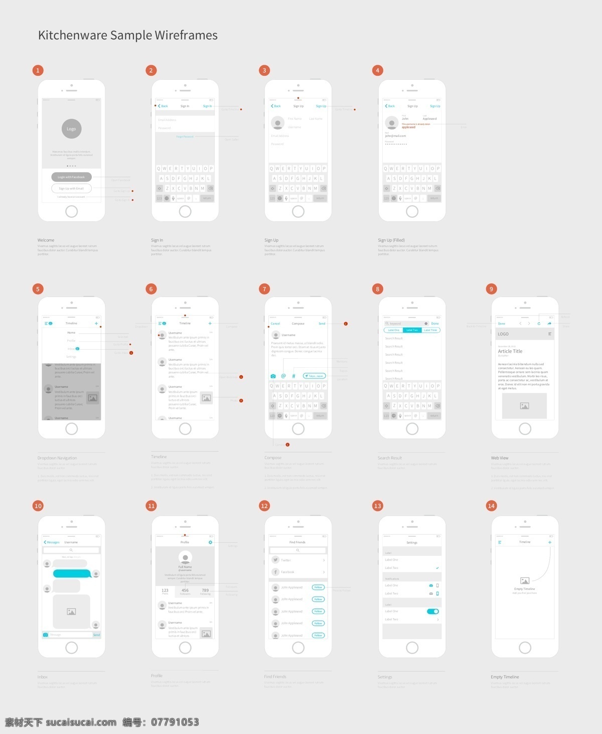 手机 app 线 框图 矢量 合集 app网页 app模板 app页面 ui 版式 界面设计 界面 菜单 商业 模板 白色