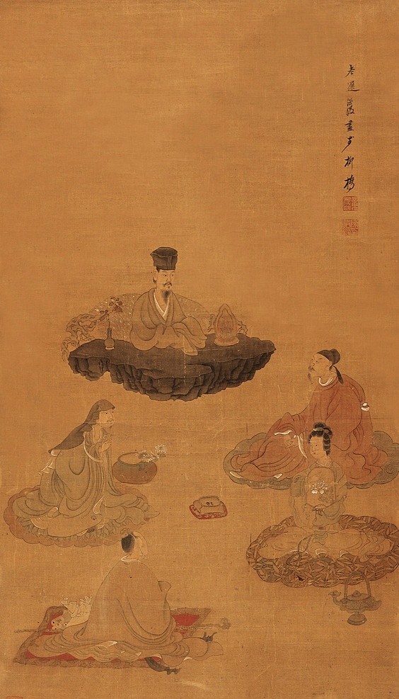 高士论道 美女 纸扇 古人 山石 垫子 仕女 古画 国画 明朝 陈洪绶 人物 工笔 古典 古代 印章 绘画 书法 高清 大图 艺术 传统文化 名家工笔仕女 绘画书法 文化艺术