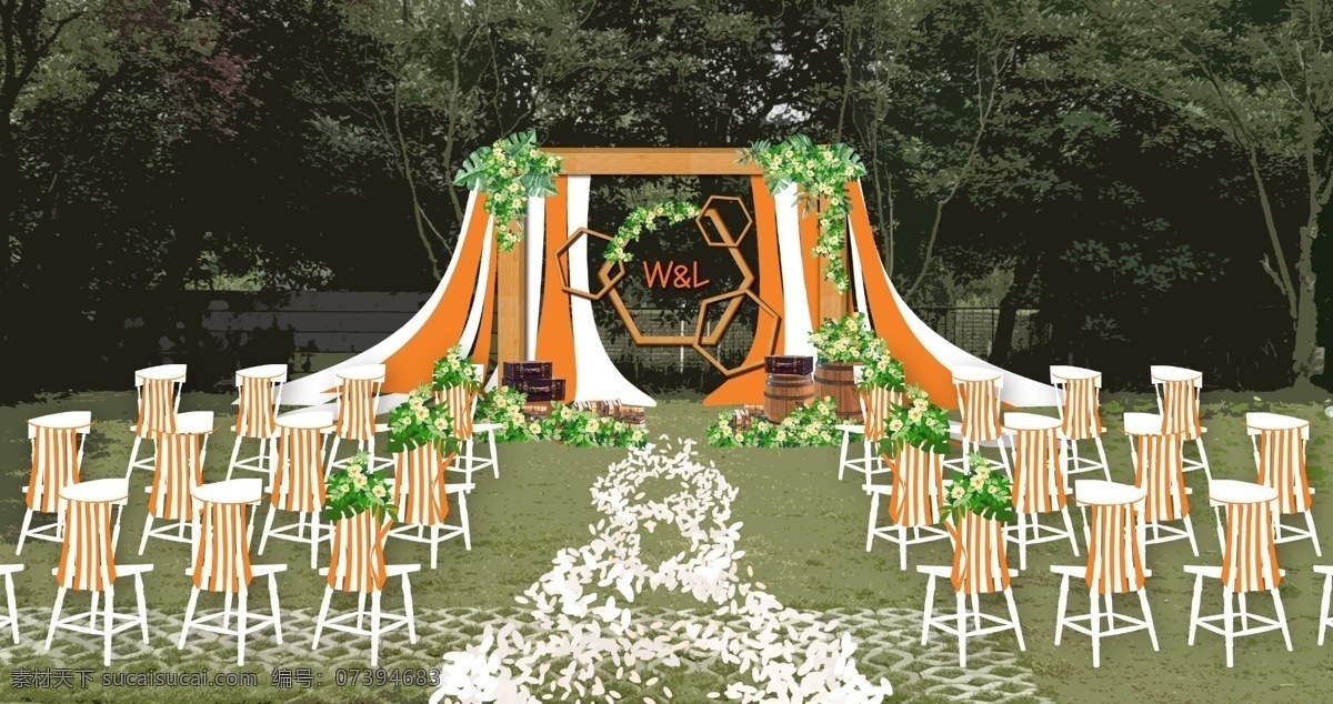清新 橙色 户外 草坪婚礼 婚礼设计 橙色婚礼 清新婚礼 小清新婚礼 婚礼效果图 户外婚礼