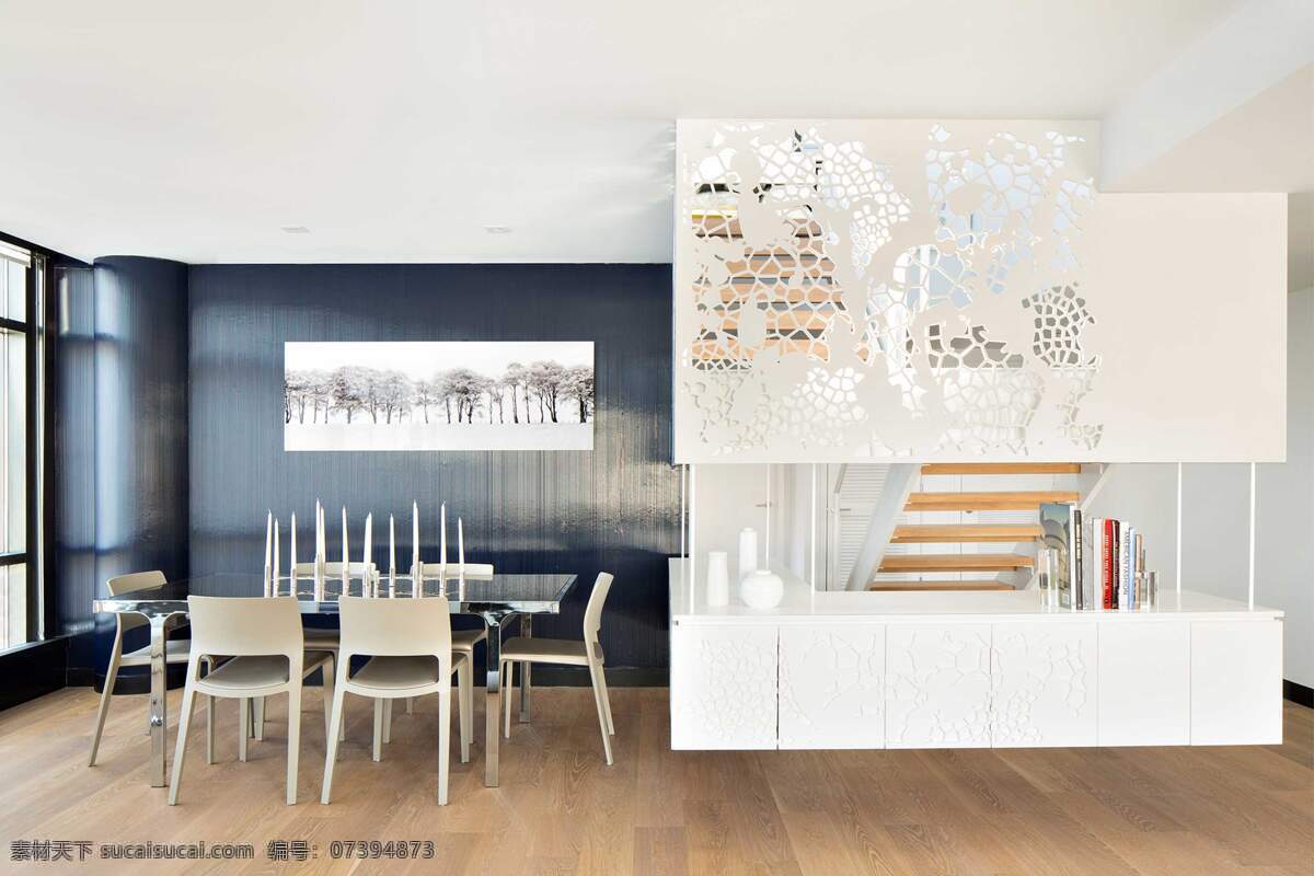 厨房 餐厅 装修 效果图 现代 风 白色柜台 壁画 餐厅效果图 餐桌 餐桌椅 现代风