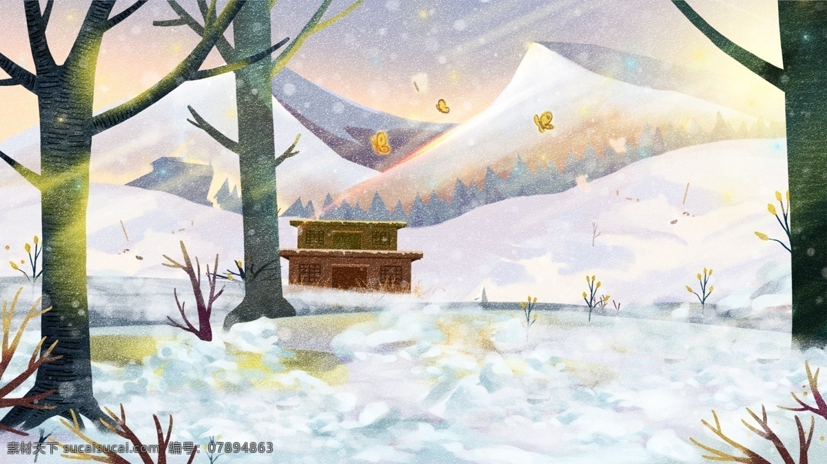 五彩 冬季 雪地 树林 背景 唯美 雪山 广告背景 背景设计 通用背景 背景展板 背景展板图 创意