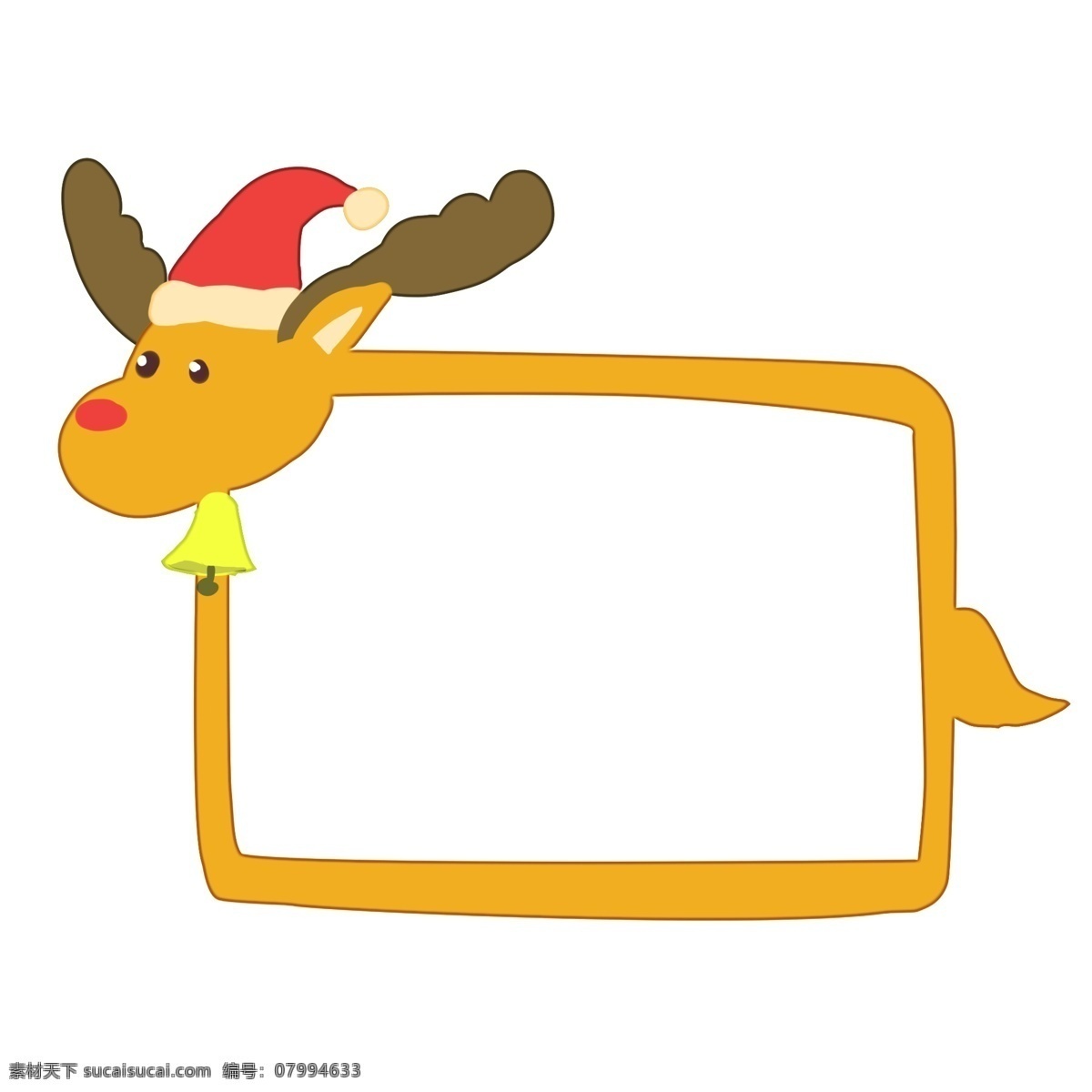 圣诞节 麋鹿 边框 插画 圣诞节边框 黄色的麋鹿 红色的圣诞帽 黄色的边框 边框插画 手绘边框 边框装饰