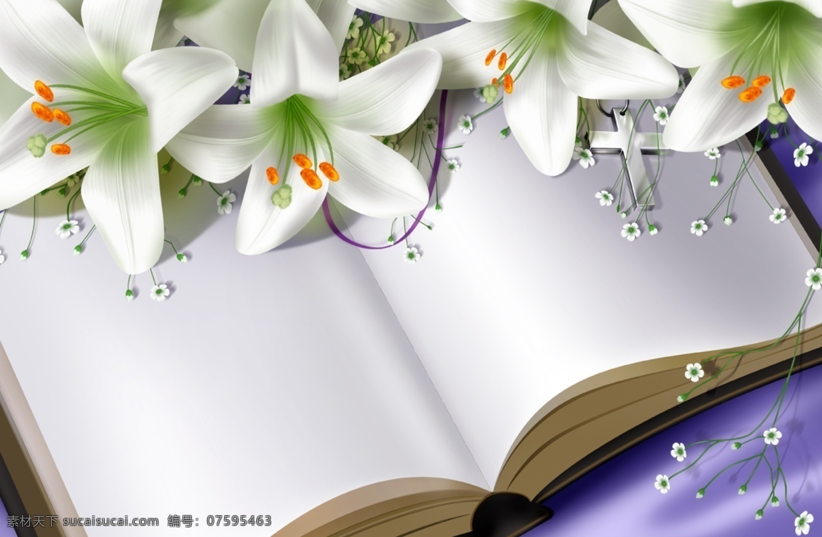 书籍 lily 逼真清新 背景和素材 花与书籍 水彩和彩绘 psd源文件