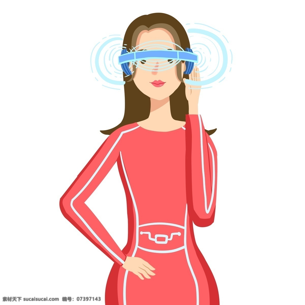创意 带 vr 眼镜 时尚 女性 卡通 人物 女孩 智能科技