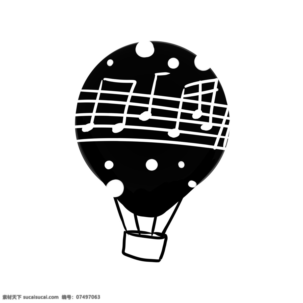 黑白 剪影 五线谱 音符 图案 热气球 插画 插图 黑色 可爱 情人 幻想 天空 飞翔 气球 庆祝热气球 节日热气球