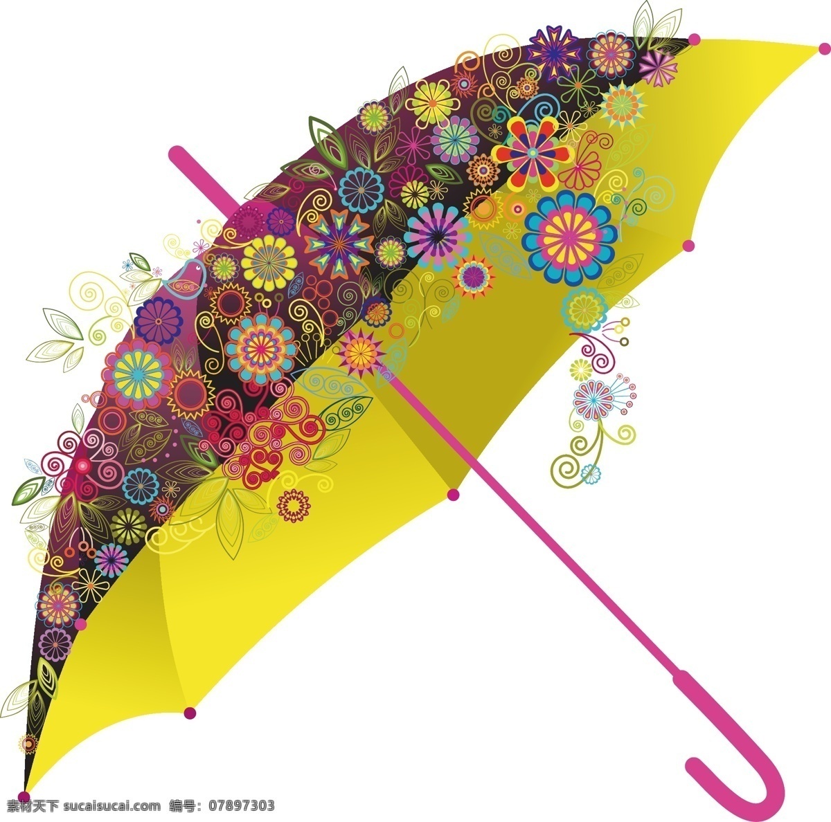 矢量 彩色 花朵 雨伞 元素 遮雨 ai元素 免扣元素