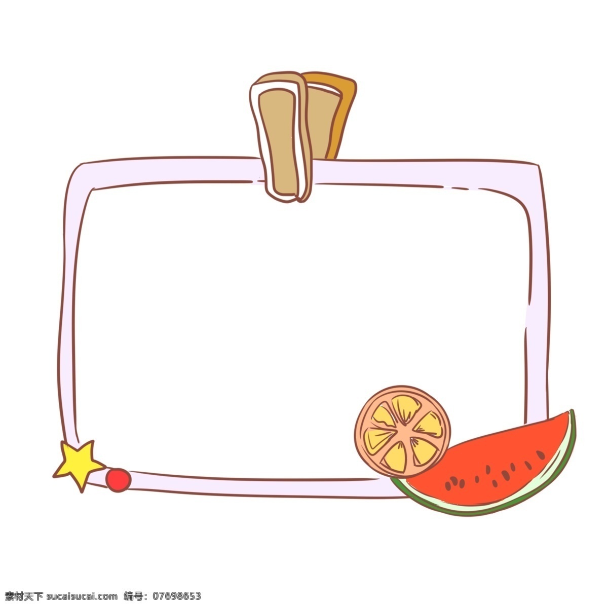 红色 西瓜 边框 插画 粉色边框插画 红色西瓜边框 一块西瓜 食物 柠檬片装饰 黄色星星 方形边框 小边框 卡通