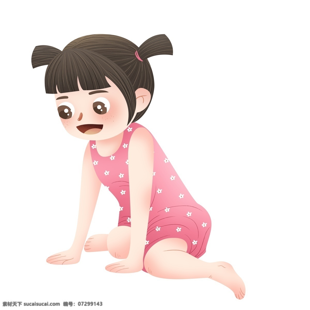 卡通 可爱 跪 地上 女孩 婴儿 儿童 娃娃 人物 插画