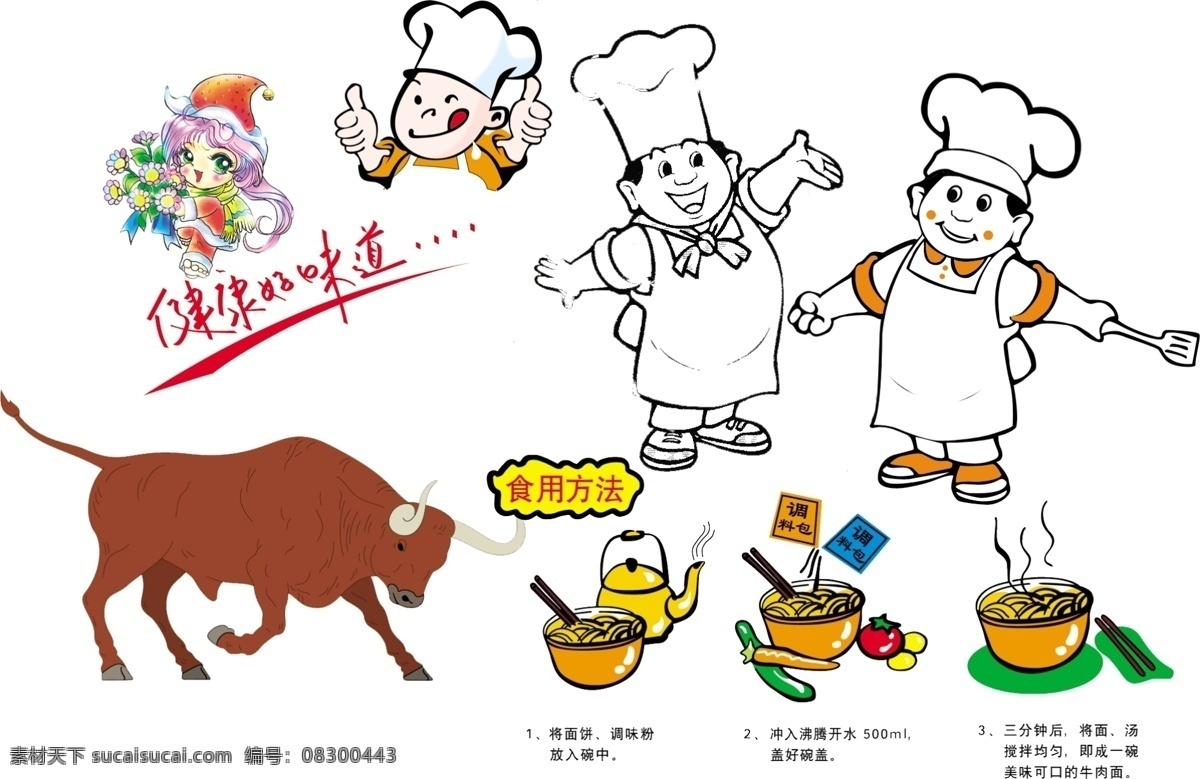 厨师类别 厨师 牛 面条 食品设计 白色