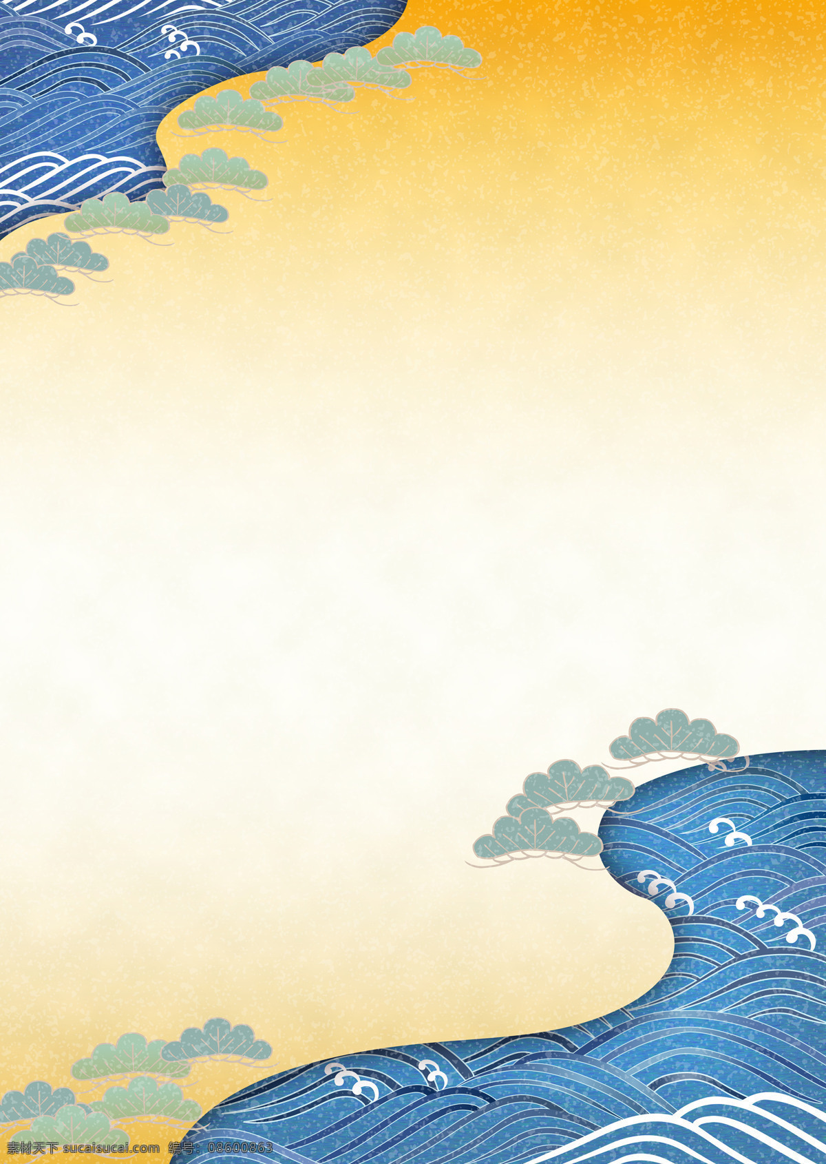 手绘 大海 波浪 背景 卡通 乌云 翻腾 蓝色