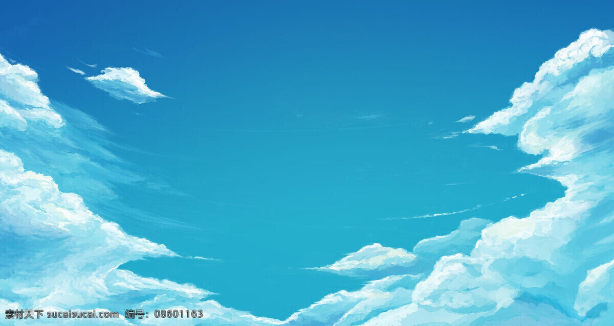 漫画天空 手绘 漫画 天空 蓝色 白云 场景 动漫动画 风景漫画