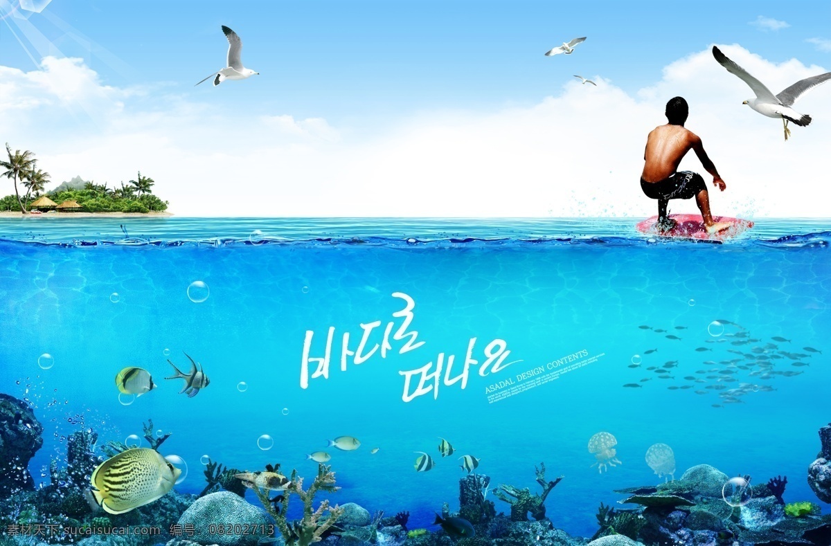 海底 世界 分层 海底世界 海鸥 蓝天白云 男人 清凉夏日图片 深海鱼类 韩国美景图片