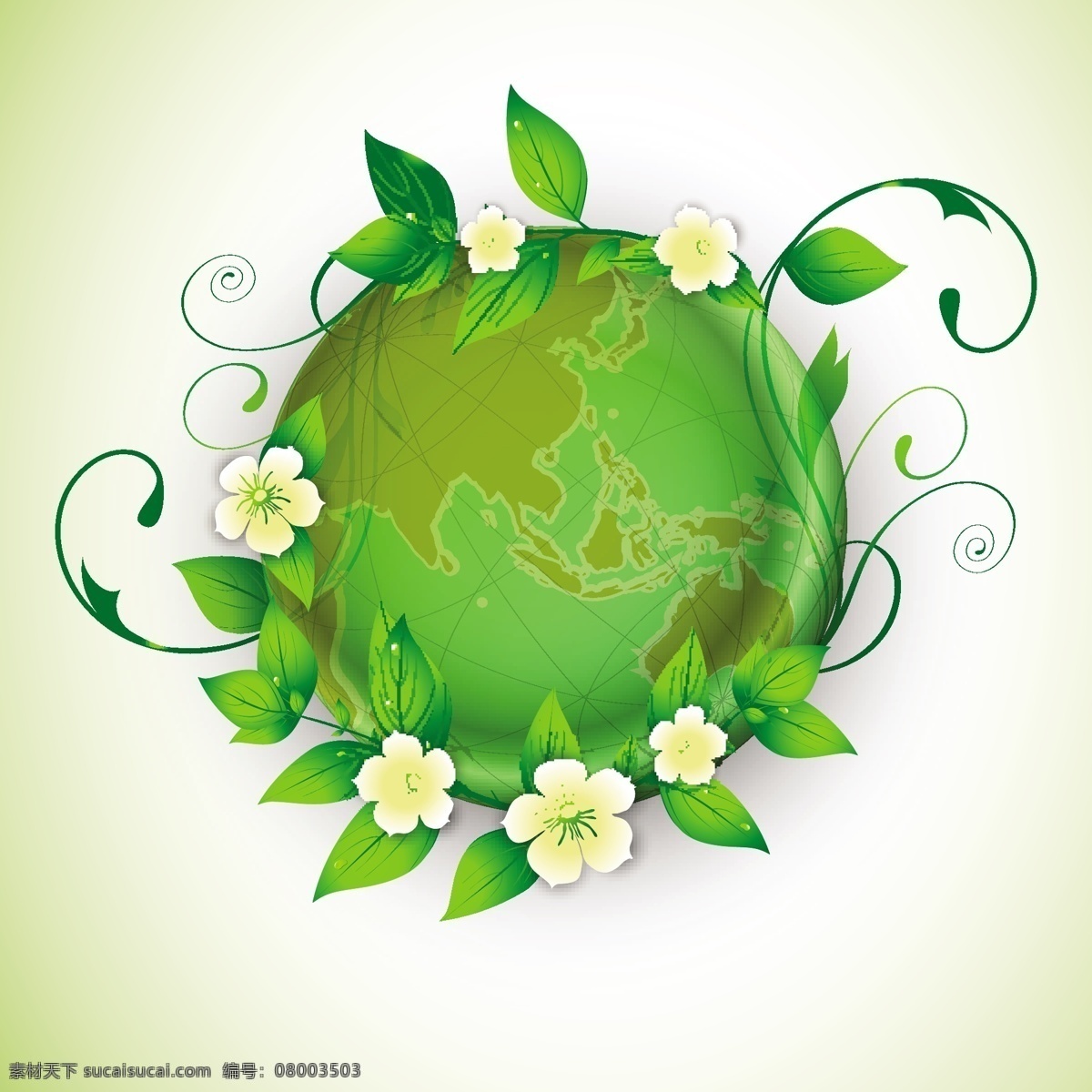 绿色 叶子 花 拯救 地球 概念 矢量图 其他矢量图