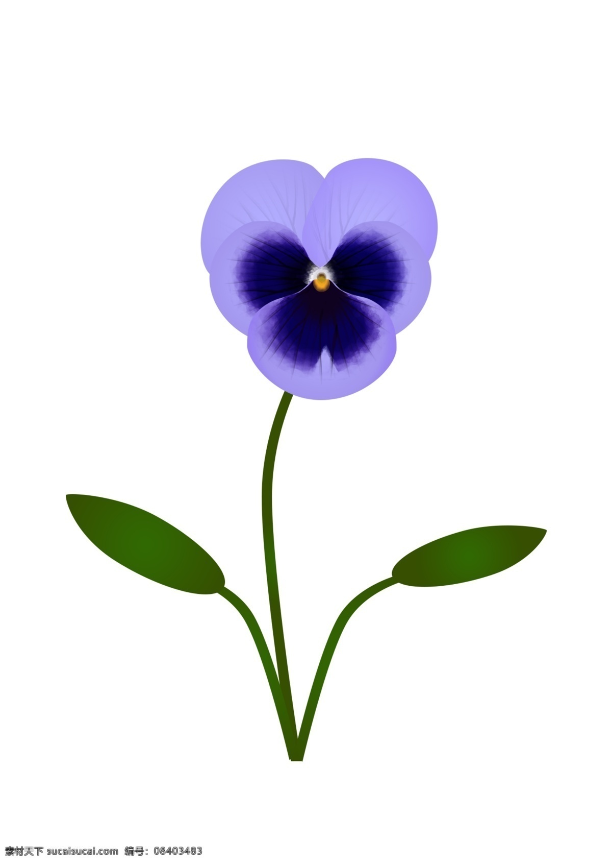 简约 手绘 矢量 紫色 三色堇 花朵 植物 元素 草本植物 绿植 psd分层 绿叶 设计元素