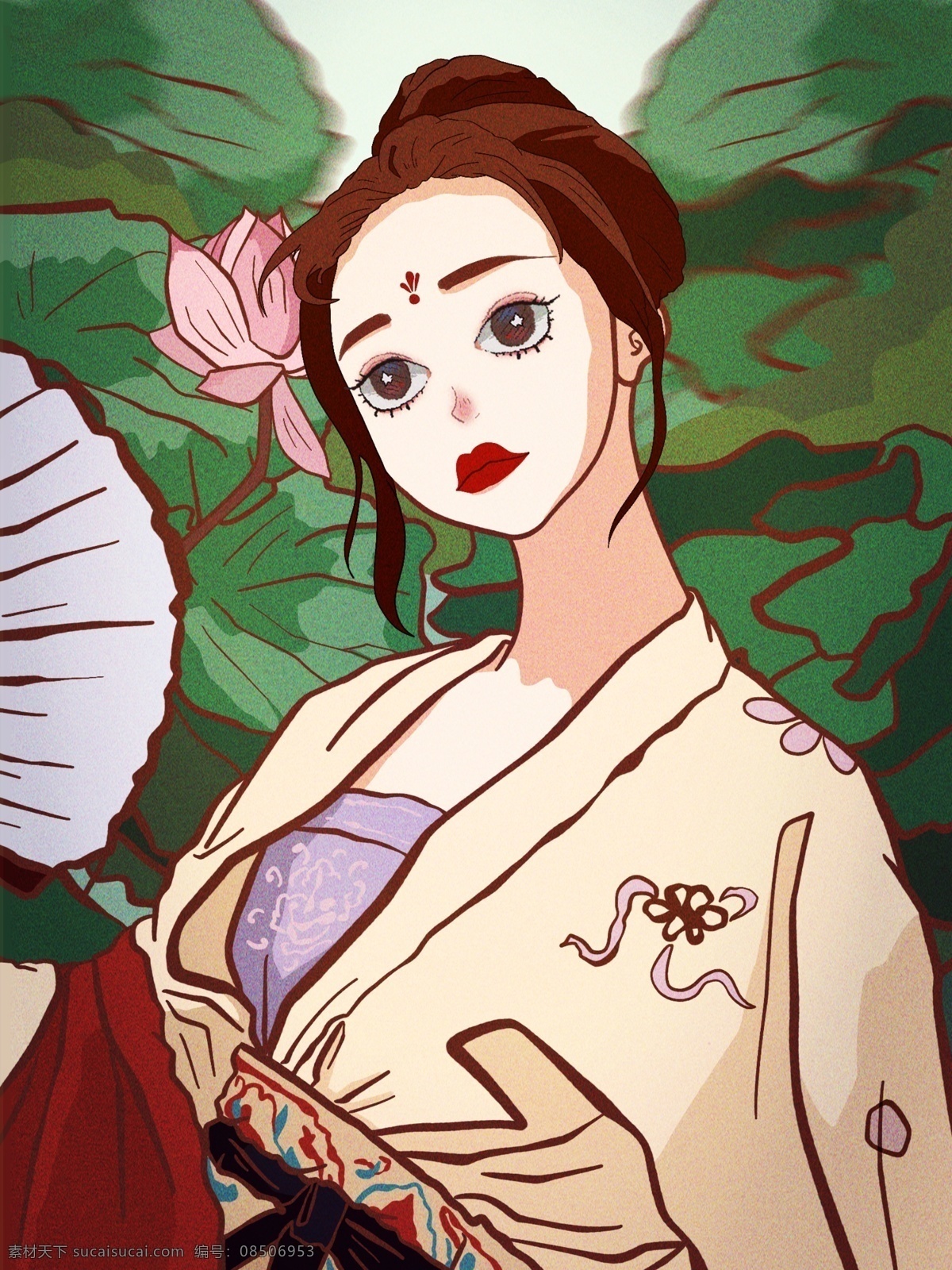 知 否 主题 色 治愈 插画 潇洒 美女 赏 荷花 绿色 植物 壁纸 唯美 知否主题色 知否 知否知否 复古 古风 古代 仕女 扇子 古装 荷叶 池塘 清雅 花园 治愈唯美