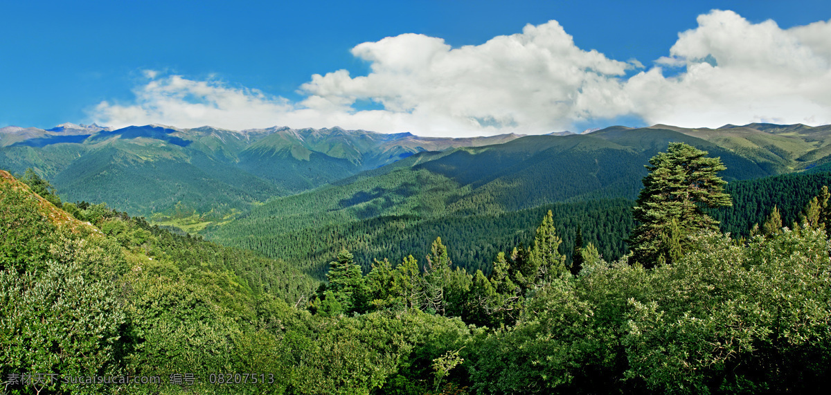 林海 绿山 远山 山峦 群山 蓝天 白云 树林 自然风景 自然景观