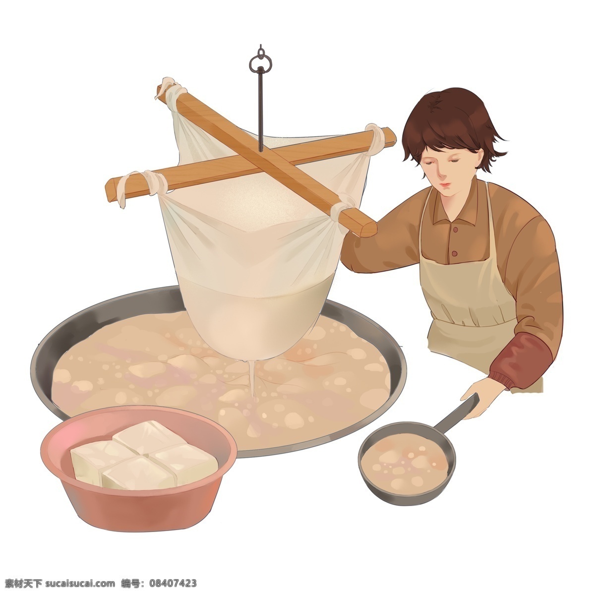 卡通 做 豆腐 女孩 免 抠 元素 做豆腐 可爱 装饰 免扣素材 透明素材 手绘