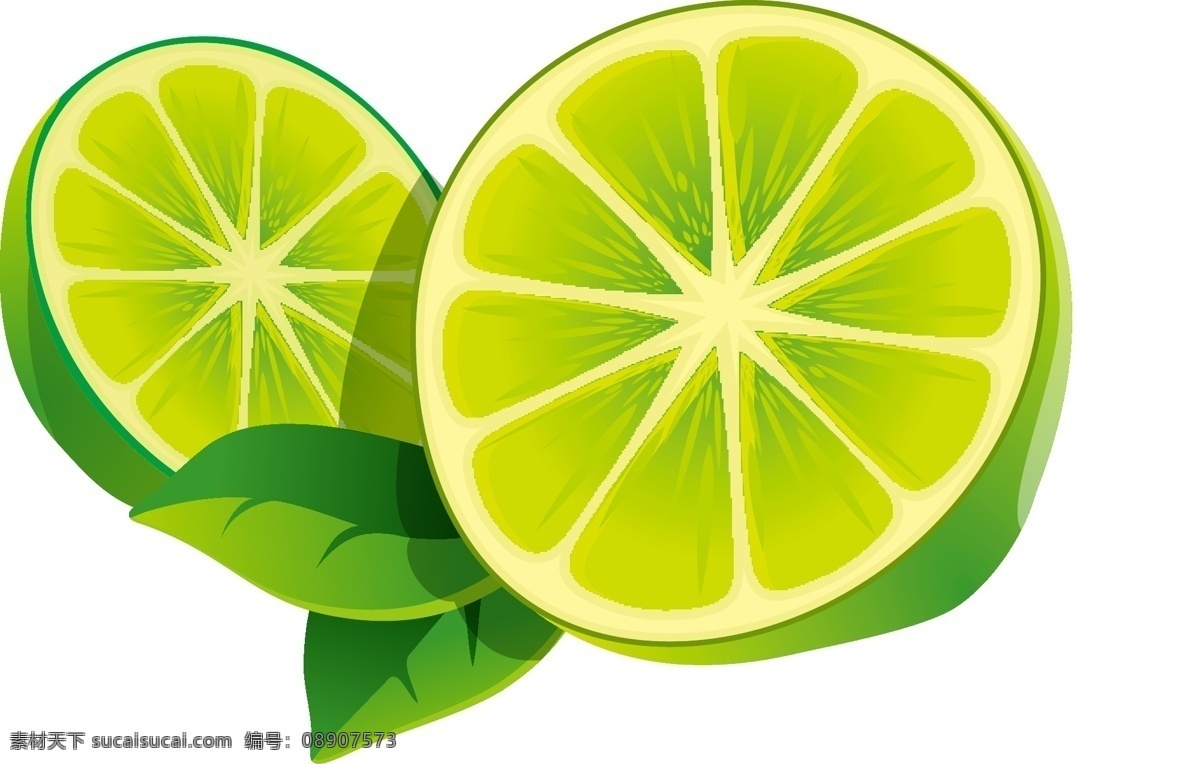 卡通 绿叶 柠檬 元素 小清新 绿色 新鲜 手绘 有机 水果 ai元素 矢量元素