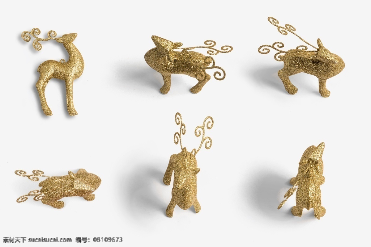 不同 方位 摆放 公仔 源文件 金色 动物 小鹿 装饰 装饰图案