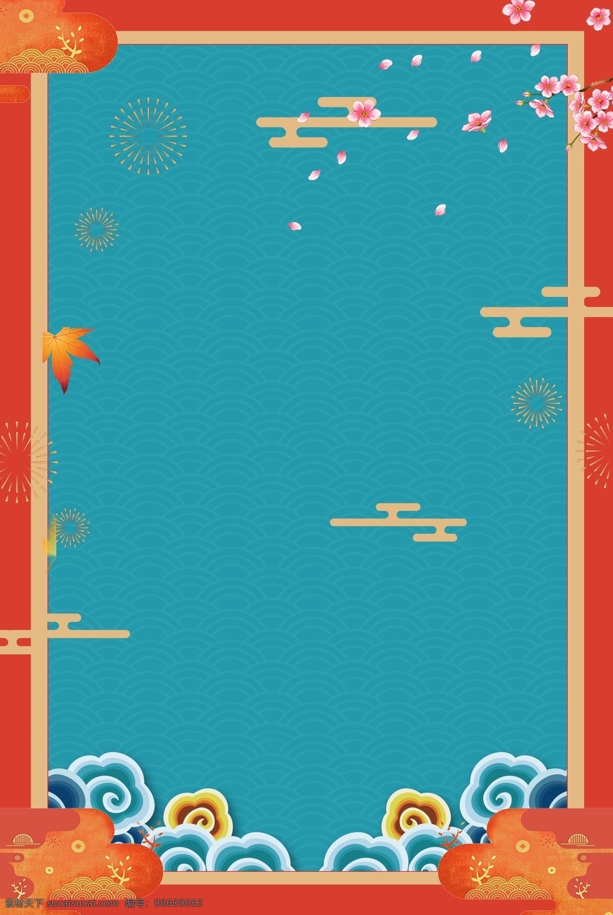 中式 复古 边框 背景 创意 合成 复古边框 中国风 简约 祥云
