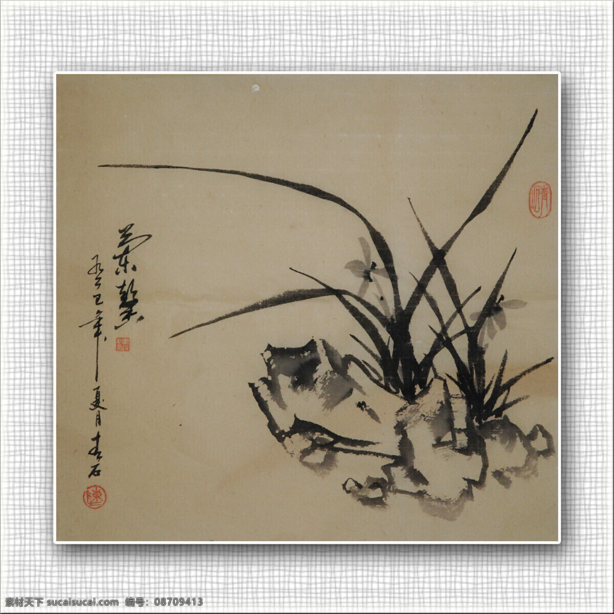 国画 绘画书法 兰花 文化艺术 文字 印章 青石 兰花设计素材 兰花模板下载 青石国画兰花 装饰素材 雕刻 图案