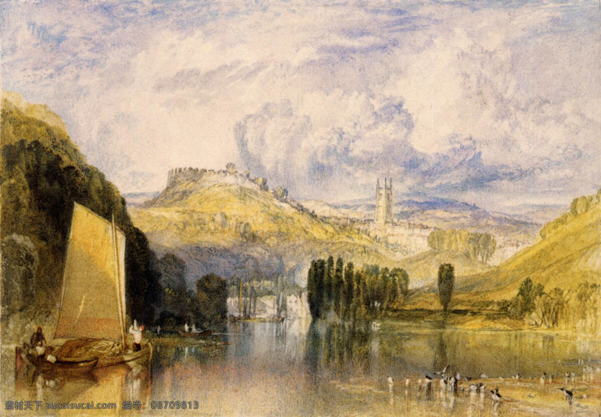 托特 尼斯河 流 帆船 海景 绘画书法 山 世界名画 外国 文化艺术 托特尼斯河流 透纳 岸边 油画 风景 生活 旅游餐饮