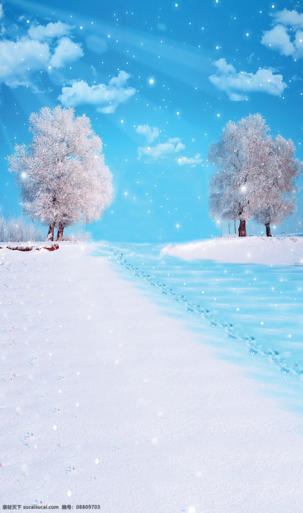唯美 雪景 雪 冬天 雪花 积雪 树木