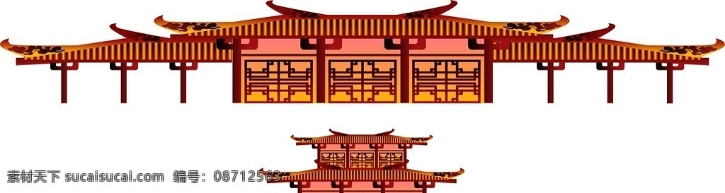 古代屋檐 矢量图 屋檐 古代 古代房檐 古代阁楼 门窗 柱子 传统建筑 建筑家居 矢量