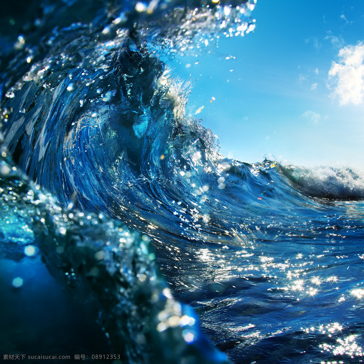 海浪 浪花 蓝天 风浪 大海 海水 激浪 浪涛 水花 惊涛骇浪 白云 太阳 阳光 自然风景 自然景观 自然风景系列