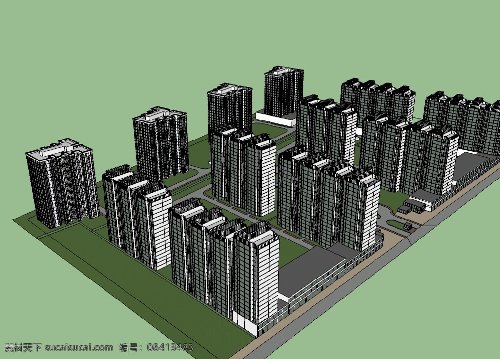 全套小区模型 欧式建筑 房产设计 高档住宅小区 效果图 小区绿化景观 高层建筑 sjp 3d模型 全套建筑 skp 灰色