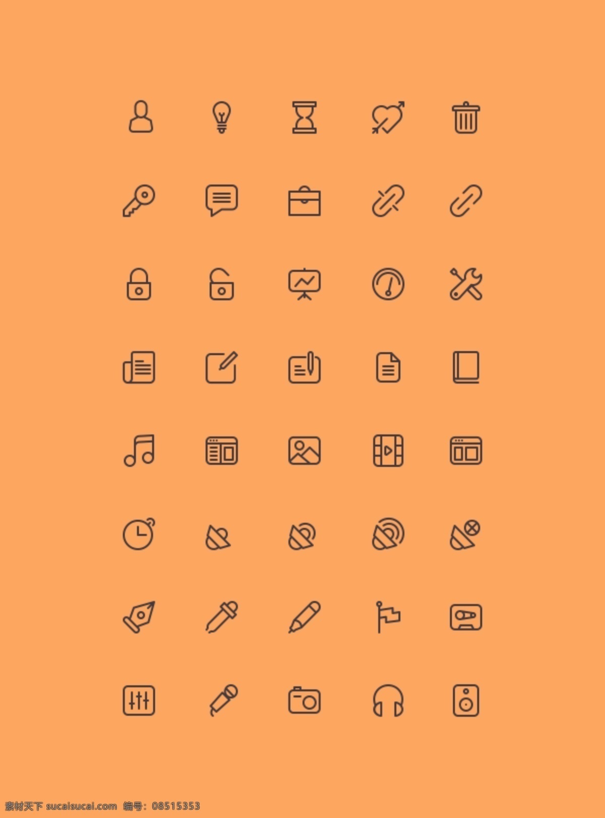 橙色 精美 矢量 图标 线条图标 矢量图标 图标设计 icon设计 icon 网页图标 网页icon 会员图标 工具图标 音乐图标 影视图标 锁图标 钥匙图标