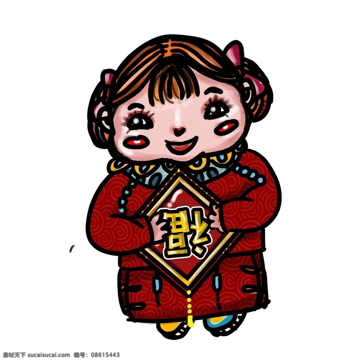 福字 贺 新春 年画 娃娃 红色 喜庆 中国风 春节 年画娃娃 女孩 儿童 新年元素 手绘元素 潮漫
