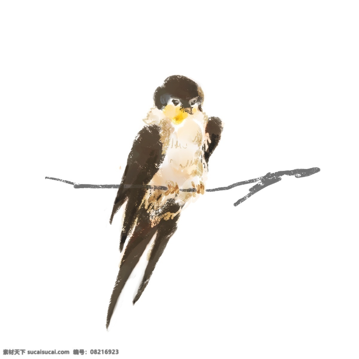 站 树枝 上 水墨 燕子 插画 黑色的燕子 水墨燕子 春天的燕子 动物 鸟 手绘燕子 安静的燕子 春燕