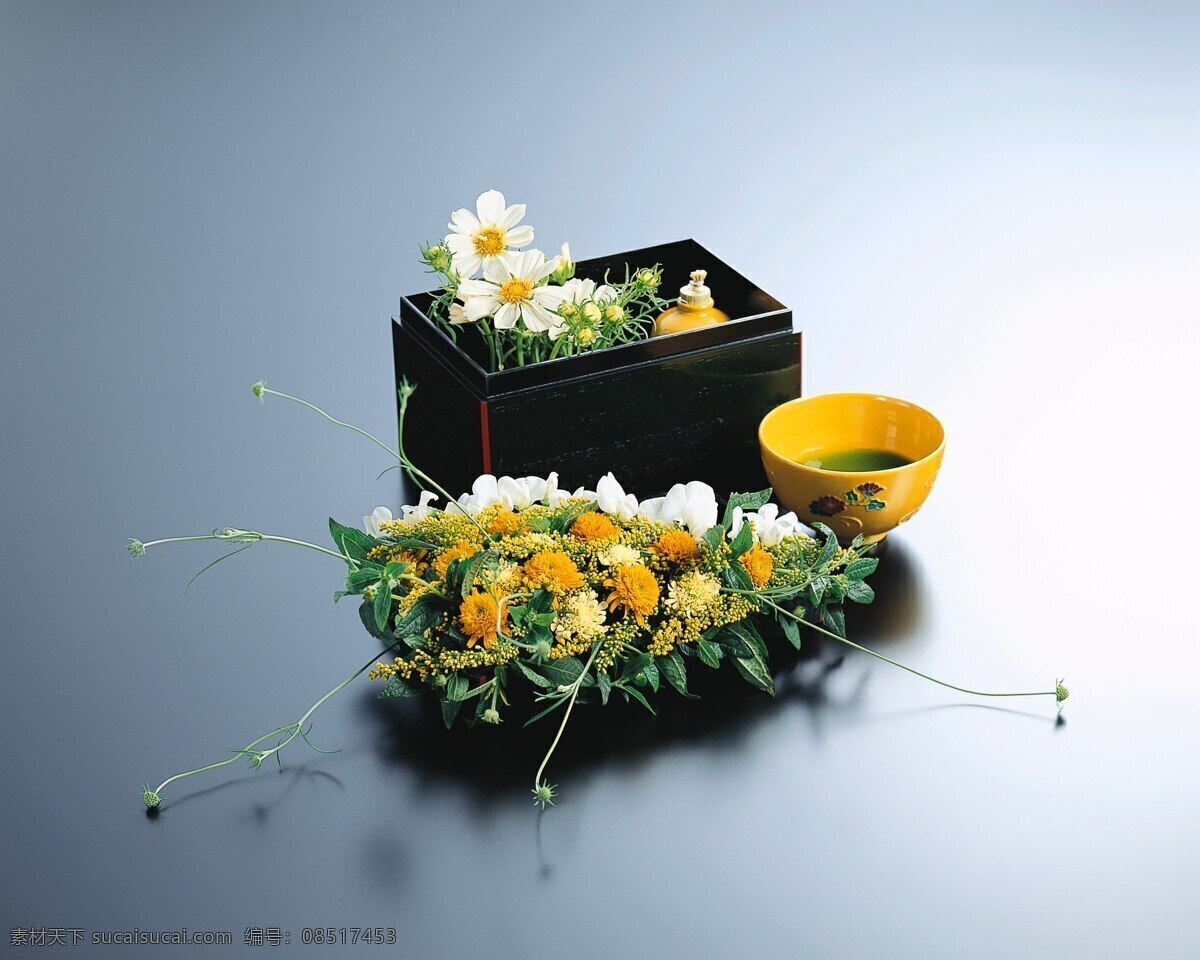 绣 色 餐 插花 花朵 花卉 菊花 碗 装饰素材 室内装饰用图
