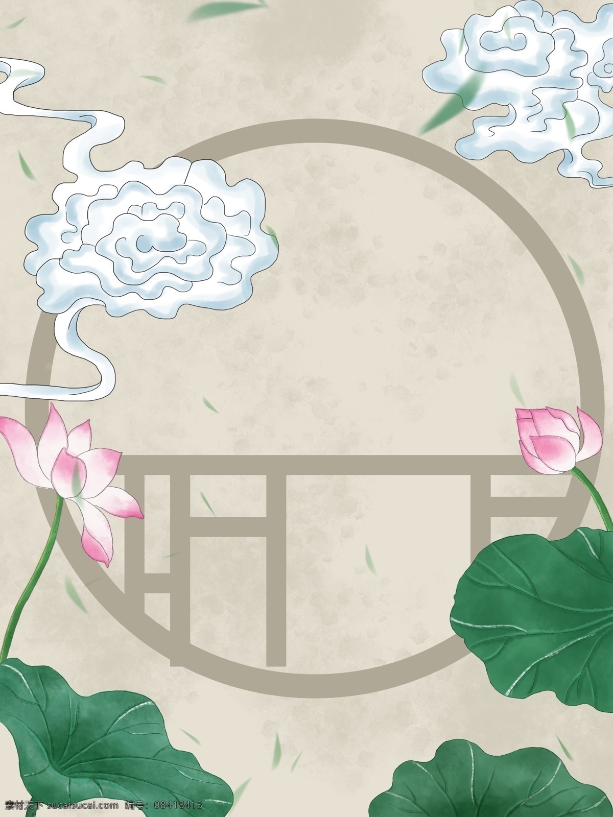 中国 风 传统 荷花 插画 背景 月亮 云朵 中国风 壁纸 赏花 插画背景 荷叶
