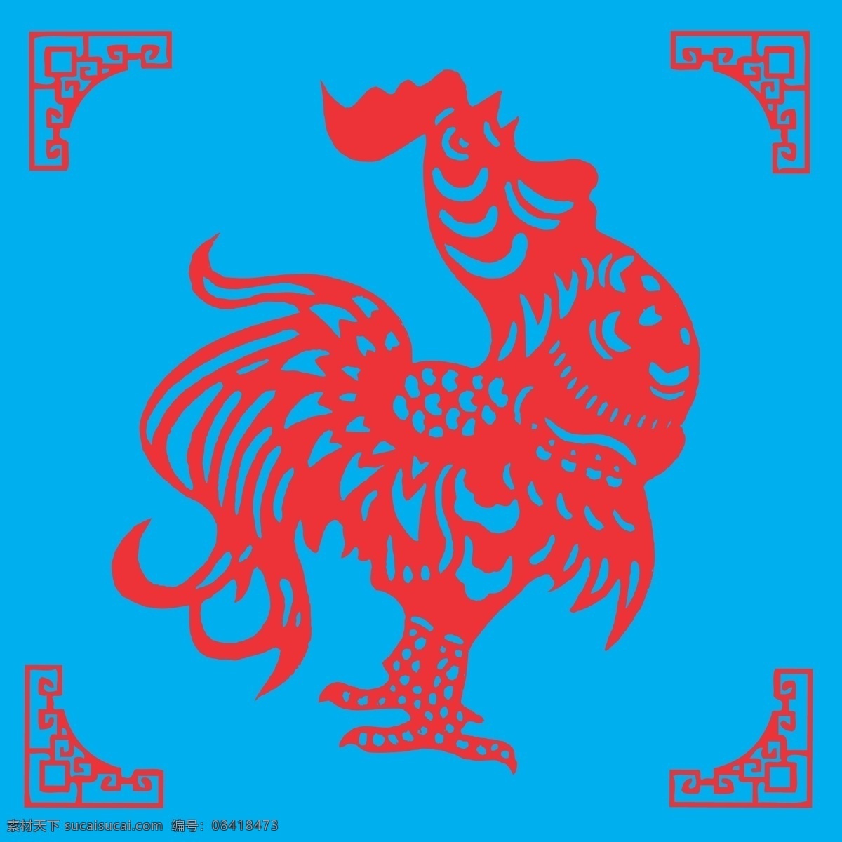 鸡剪纸 鸡 动物 生肖 家禽 剪纸 线条 矢量 传统 民俗 装饰 窗花 插画 十二生肖剪纸 文化艺术 传统文化
