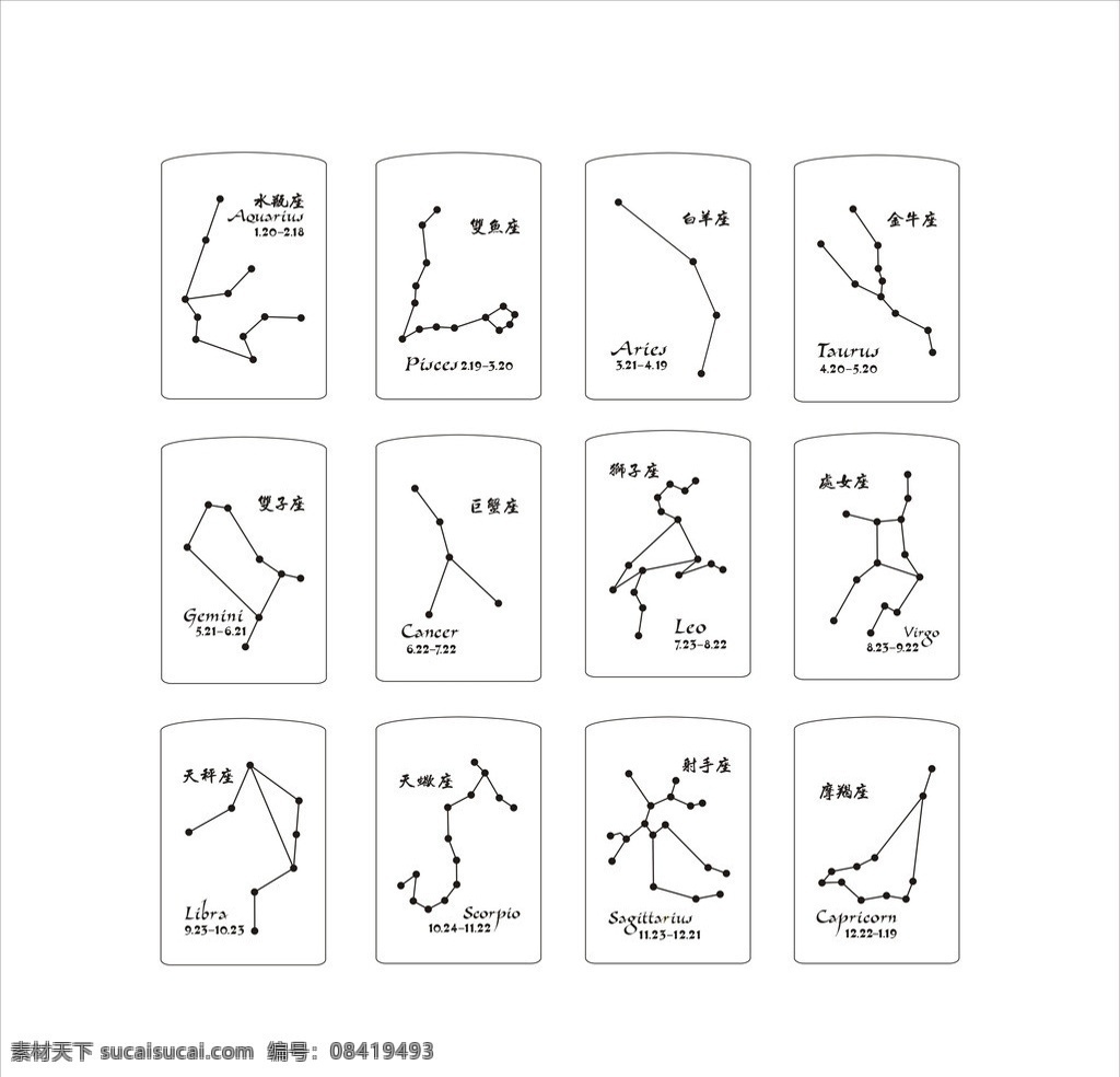 十二星座 12星座 星座 天秤座 水平座 矢量